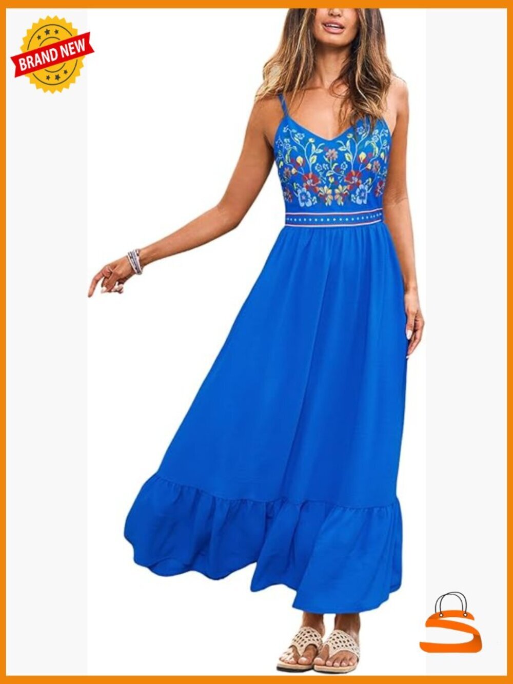 Boho Maxi Dress Sleeveless Spaghetti Strap V Neck Flowy Self Tie Back